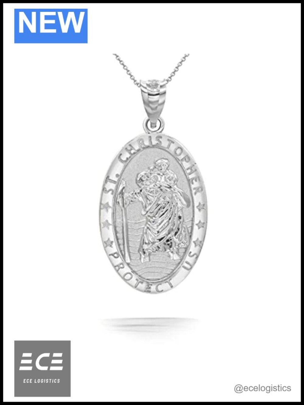 St Christopher Medal Solid Sterling Silver Pendant Necklace Catholic Protection